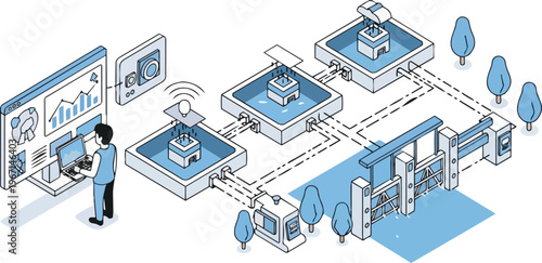 Smart Water Management System Isometric Illustration with IoT Remote Monitoring, Data Visualization, and Infrastructure Control for Sustainable Cities