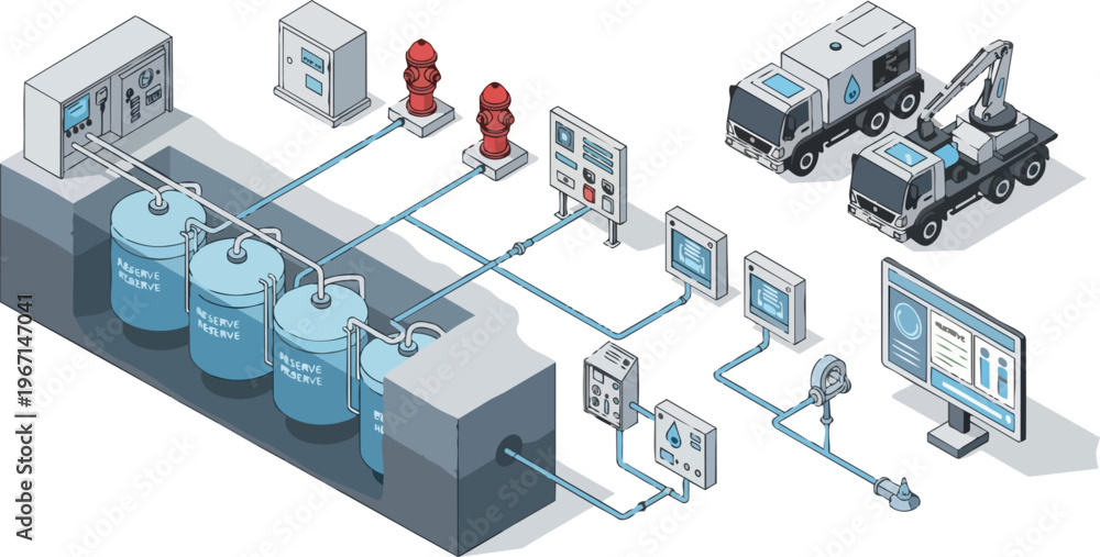 Fototapeta premium Isometric Water Management System and Underground Storage Infrastructure