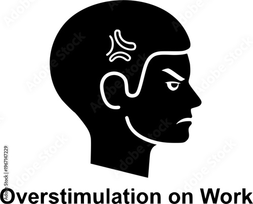 Overstimulation on work. A mind that becomes too full due to excessive noise, frustration, stress, images, or information overload. Feeling angry, tired, or stressed. Migraine, burnout or mental tensi