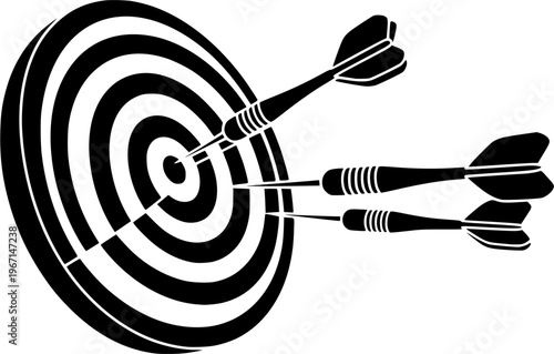 Cartoon dart board symbol. Dartboard icon. color and twenty, black, green or white game board and darts game. goal target competition sign. Sports equipment and arrows. Throw single, double or triple