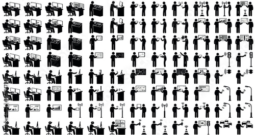 Smart City Traffic AI Control Silhouettes Set Pack. Editable Vector Stroke Illustration. featuring vector, icon, silhouette, technology, communication, control, data, presentation, man, people more