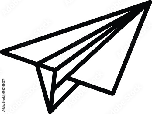 A black and white drawing of a paper airplane