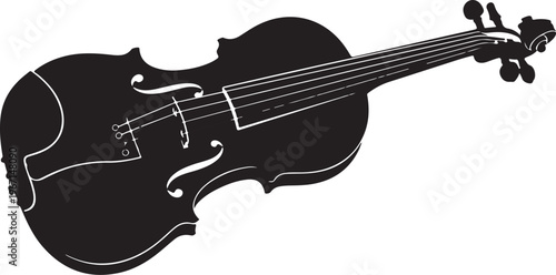 Black silhouette of a violin with white outlines musical instrument