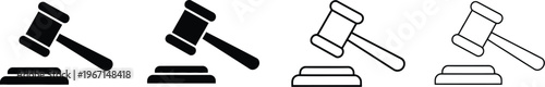 Gavel icon set featuring judge gavel icon vector with law icon vector and auction hammer symbols in clean style for legal and business use