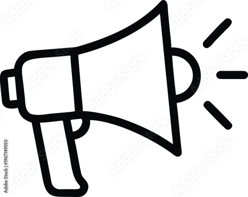 A black and white drawing of a megaphone