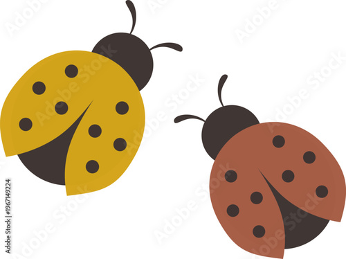 Vector illustration of yellow and red ladybugs isolated on white background. Cute insects hand drawn illustration.