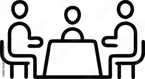 A simple line drawing of people sitting around a table