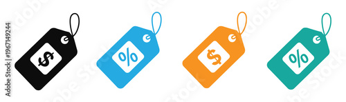 Colorful price tag icons for sales and discounts on white background vector illustration