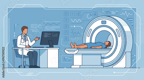 Medical professional analyzing patient results from a scanning machine