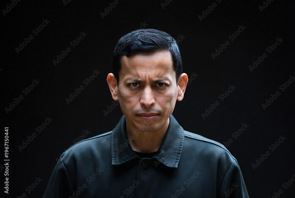 Obraz premium A man with a serious expression is depicted, likely in a formal or legal setting.