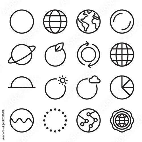 Minimal Globe Icon Set on White Background for Modern UI 