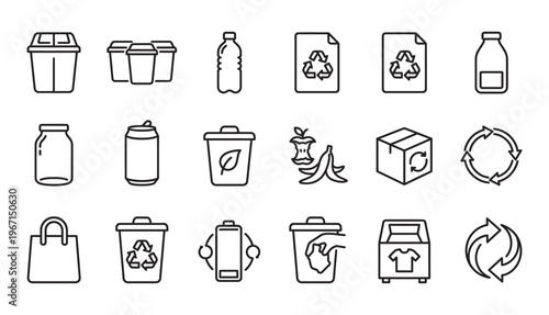 Global Network Line Icons Collection on Clean White Background