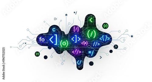 Abstract digital code flowing in a fluid shape.