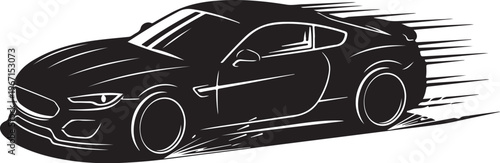 Black sports car speeding left with motion lines black car