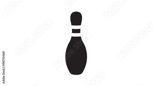Bowling pin illustration with three white stripes on a plain white background, a classic sports icon for recreation and games.