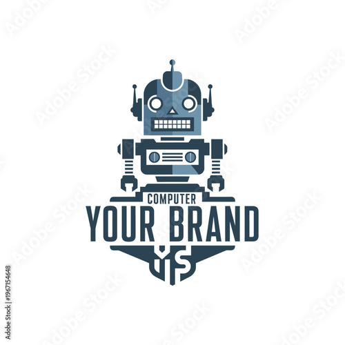 Robot logo with customizable brand text.