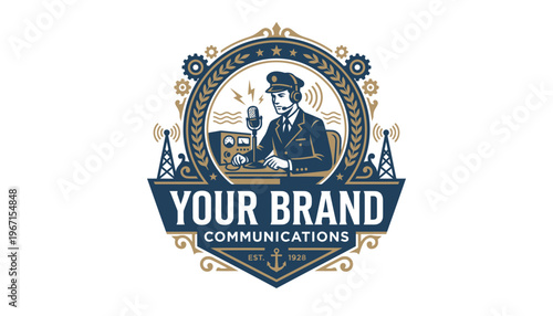 Vintage style brand communications logo template.