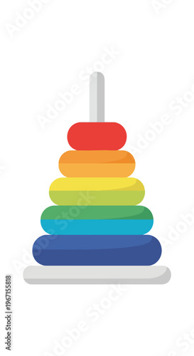A classic colorful rainbow stacking ring tower toy isolated on a white background