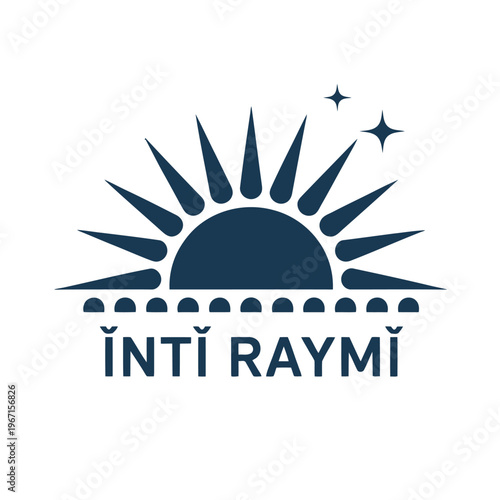 Inti Raymi Sun Rising Over Ancient Temple Minimalist Vector Logo