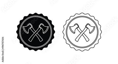 Two crossed axes within decorative frames black and white contrast detailed silhouette
