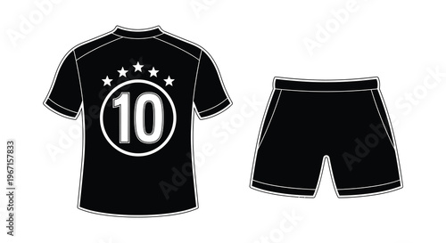 Black sports  uniform with number ten and stars a stark silhouette