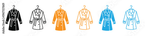 Colorful trench coat icon set in different styles and colors vector illustration