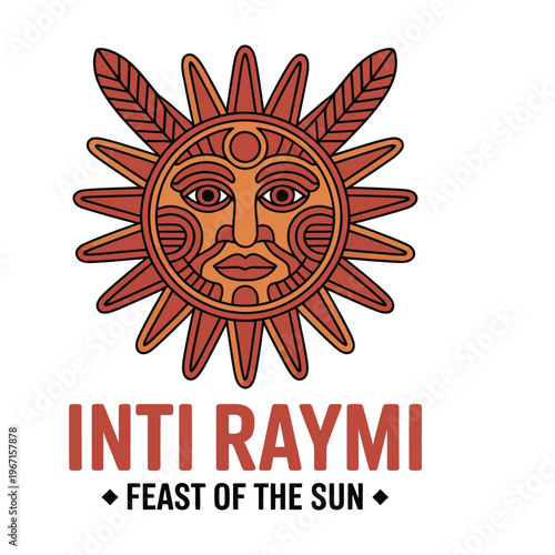 Inti Raymi Sun God Mascot for Festival of the Sun Ancient Inca Vector Illustration