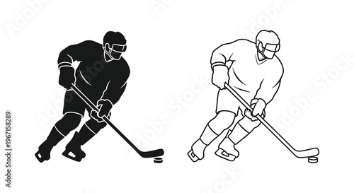 Two American hockey players one black and one white depicted in a striking silhouette