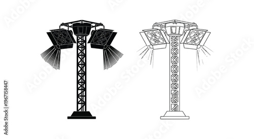 Detailed illustration of stadium floodlights a striking black silhouette high quality