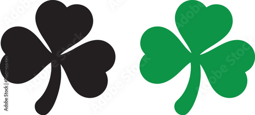 Black and green shamrock icons side by side clover