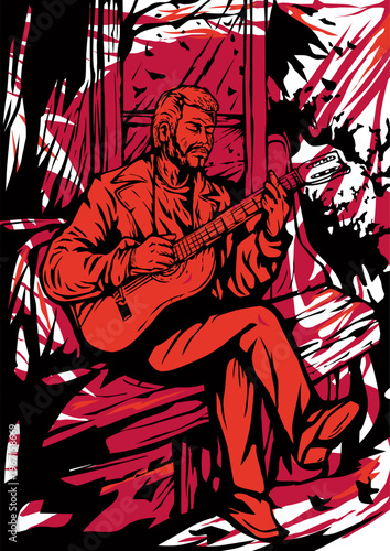 Man Playing Guitar Vector Image.