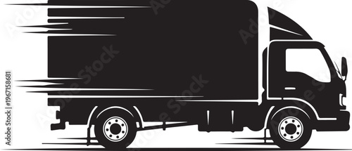 Black truck speeding right with motion lines vehicle