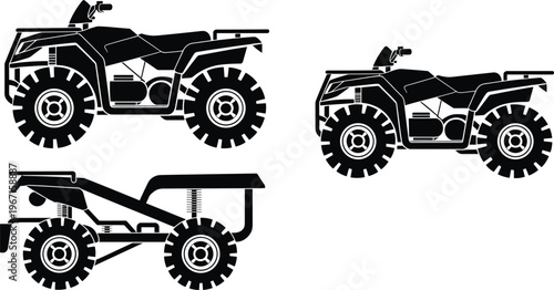 Detailed ATV quad bike silhouettes collection, off road vehicles icons isolated for adventure transport design