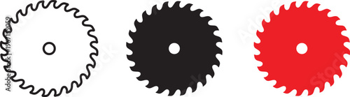 Circular Saw Blades in Red Black and Outline illustration