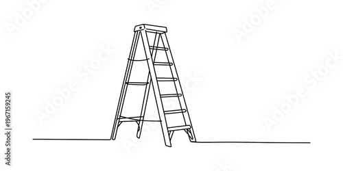 A continuous line drawing illustration of a stepladder standing on a flat white background floor Vector, illustration
