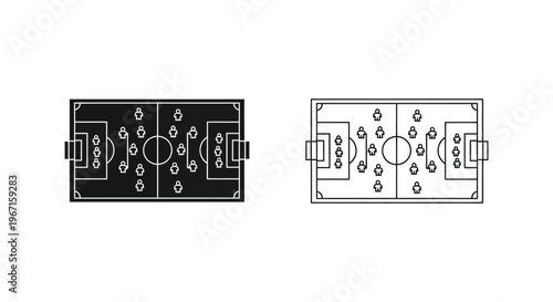 Overhead view of a football table design black and white illustration silhouette