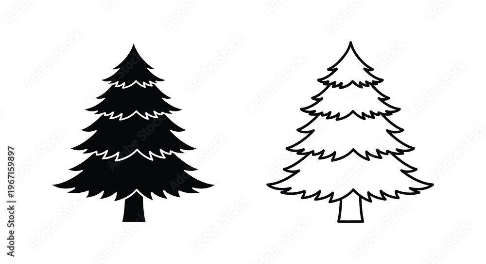 Obraz premium Two evergreen trees one black and one white presented as a silhouette