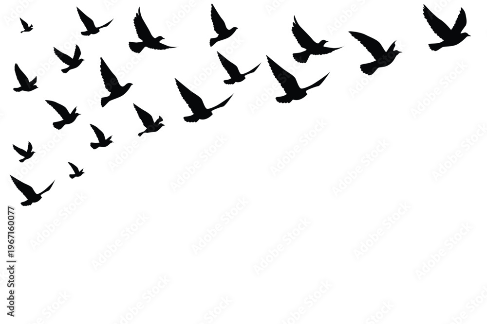 Fototapeta premium Flying birds silhouettes wallpaper pattern.