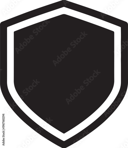 Black Shield Icon with White Outline symbol security