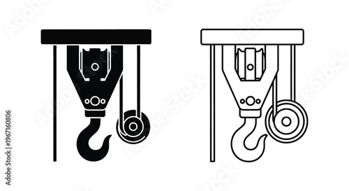 Two industrial hoist designs one filled and one outlined a striking silhouette