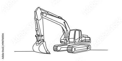 A simple black and white line drawing of a construction excavator for children to color in at home. Vector, illustration