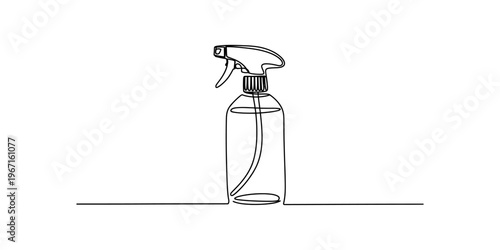 A single continuous line drawing of a plastic spray bottle used for household cleaning supplies Vector, illustration
