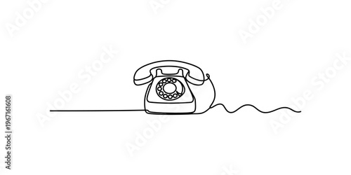 Minimalist continuous line drawing of a classic rotary dial telephone on a plain white background Vector, illustration