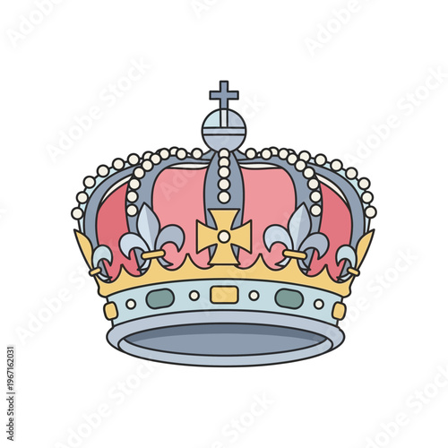 Ornate Royal Crown with Cross and Fleur-de-lis, Symbol of Monarchy and Power