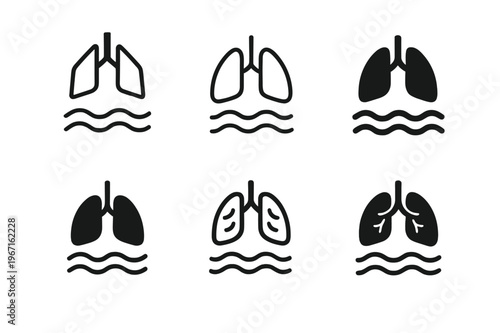 Mental Health Icons. Mental health and self-awareness. Icon set. Set Logo of Mental health and self-awareness: calm breathing lungs with waves. harmonious logo
