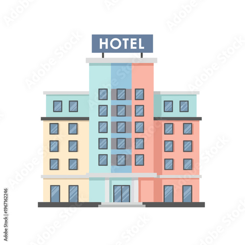 Modern Hotel Building Facade with Colorful Walls and Large Windows