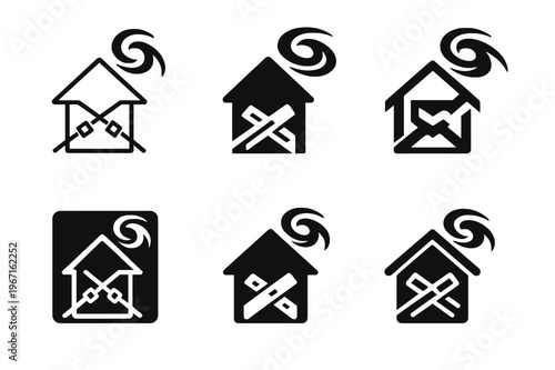 Weather-Proof Home Logos. Building homes that can withstand extreme weather conditions. Icon set. Set Logo of building homes that can withstand extreme weather