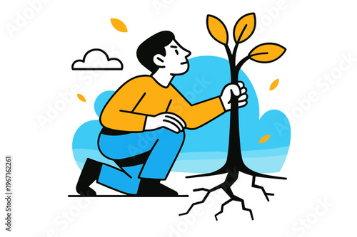 Resilient Growth. person finding strength in adversity, a powerful, abstract representation of a tree growing out of a cracked, concrete surface, with a few,