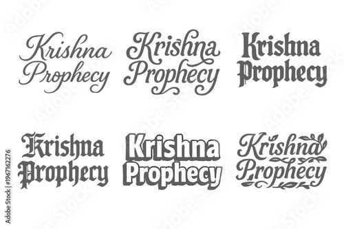 Krishna Prophecy Lettering. Krishna Prophecy. Set lettering. harmonious lettering variations of the same emblematic concept, each with different artistic