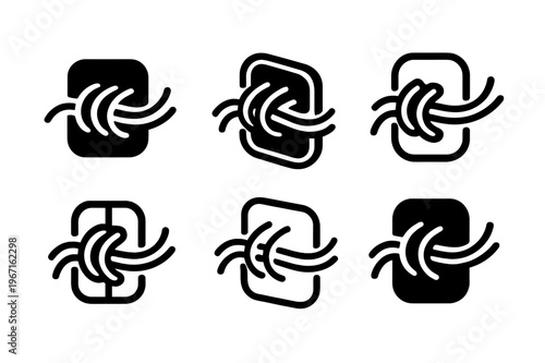 Cable Management Logos. Tidying workspace. Icon set. Set Logo of tidying workspace: cable management clips. harmonious logo variations of the same emblematic